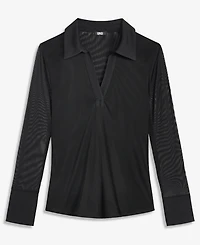 I.n.c. International Concepts Women's Mesh Collared Long-Sleeve Top, Macy's Exclusive