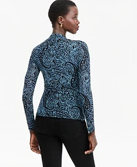 I.n.c. International Concepts Women's Long-Sleeve Surplice Mesh Top, Macy's Exclusive