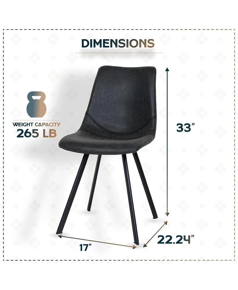 LeisureMod Markley 4-pcs Mid-Century Modern Leather Upholstered Desk Chair for Kitchen, Dining and Office