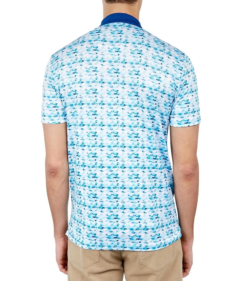 Society of Threads Men's Regular Fit Fish Print Performance Polo