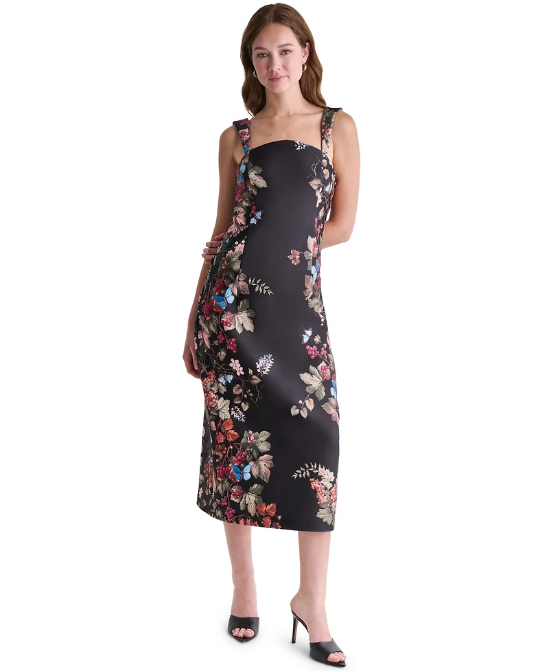 Bcbg Women's Floral Print Square Neck Satin Midi Dress