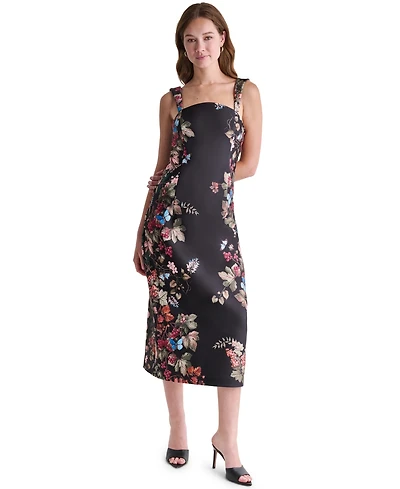 Bcbg Women's Floral Print Square Neck Satin Midi Dress