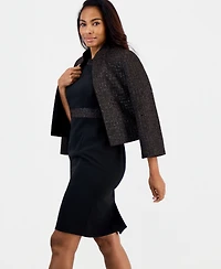 Kasper Petite Stand Collar Bell-Sleeve Cropped Cardigan