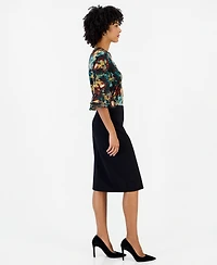 Kasper Women's Faux-Wrap High-Waisted Front-Slit Midi Skirt