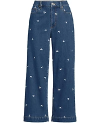 Lands' End Petite Soft Denim High Rise Embroidered Wide Leg Crop Jeans
