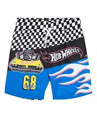 Hot Wheels Boys Upf 50+ Pullover Rash Guard and Swim Trunks Outfit Set to