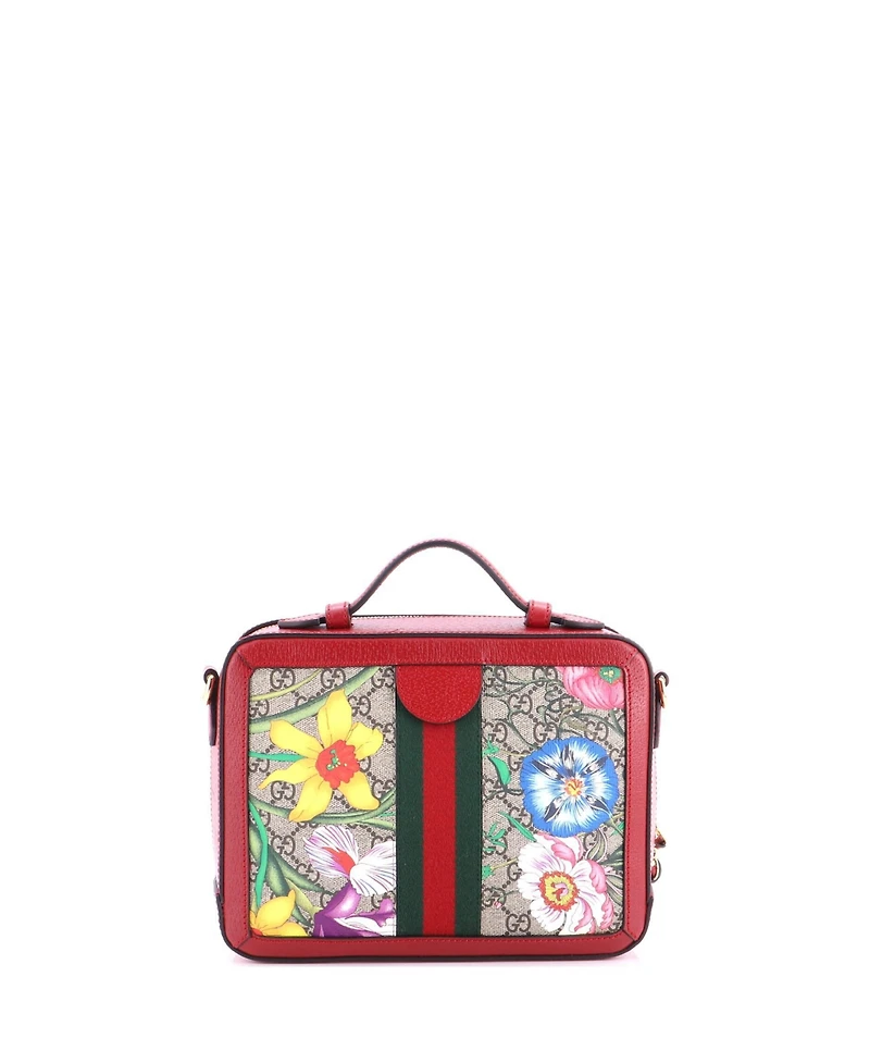 Pre-Owned Gucci Small Ophidia Zip Around Camera Bag Flora Gg Coated Canvas