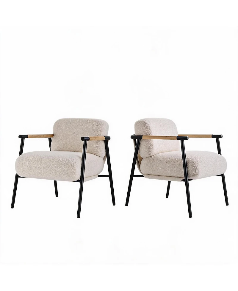homfan Set of 2 Modern Accent Chairs – Cozy Reading Chairs with Soft Cushion, Wood Armrests and Metal Frame, Perfect for Bedroom or Living Room