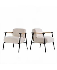homfan Set of 2 Modern Accent Chairs – Cozy Reading Chairs with Soft Cushion, Wood Armrests and Metal Frame, Perfect for Bedroom or Living Room
