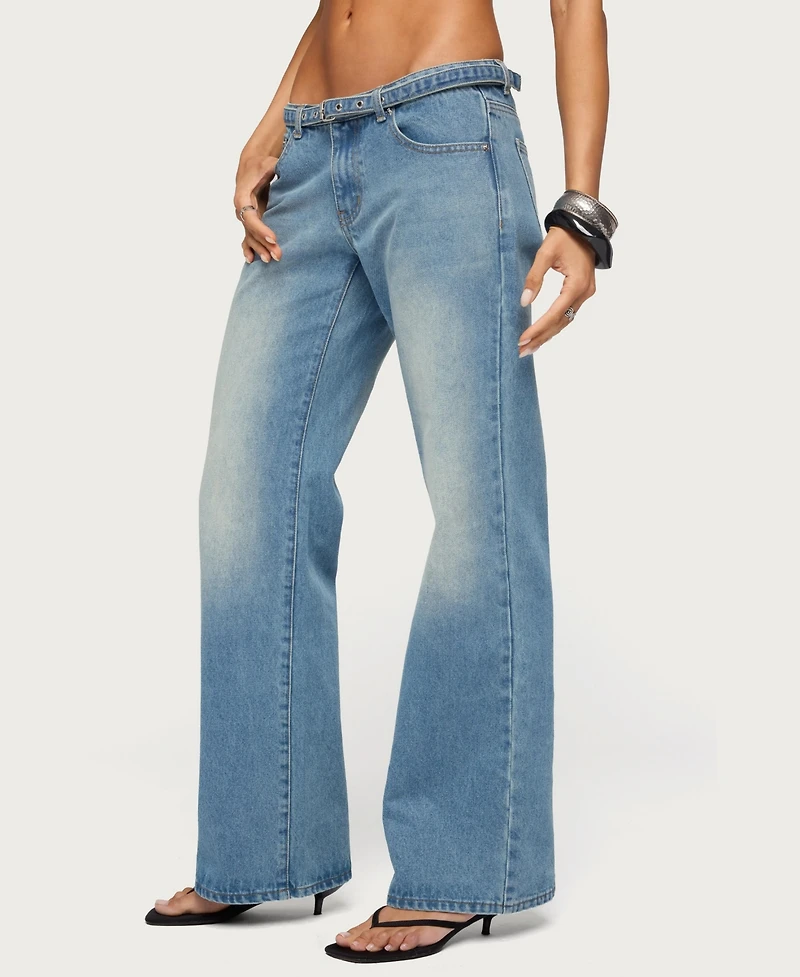Edikted Women's Belted Low Rise Straight Leg Jeans