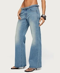 Edikted Women's Belted Low Rise Straight Leg Jeans