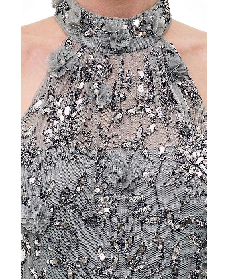 Beauut Women's Embellished Sequins Halter Neck Maxi Dress