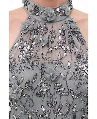 Beauut Women's Embellished Sequins Halter Neck Maxi Dress