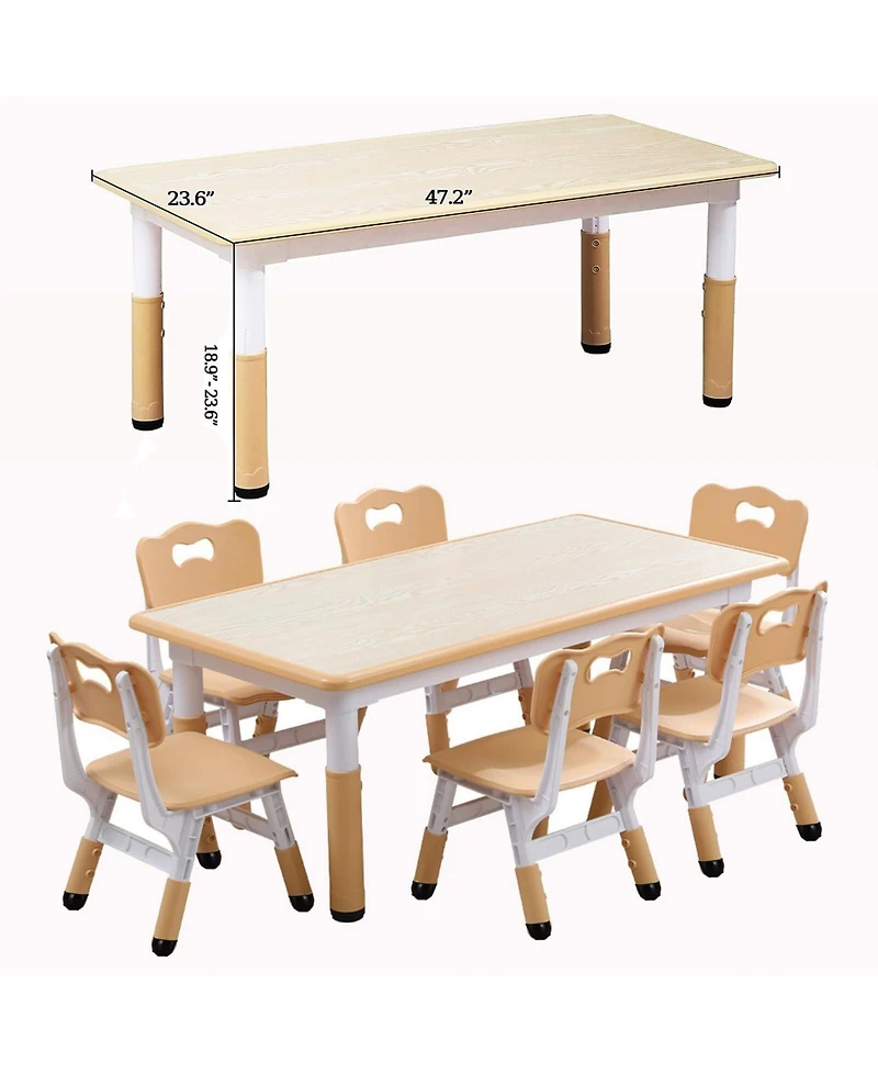 gaomon Height Adjustable 7- Piece Kids Table and 6 Chairs Set Multi-Activity Study Table with Graffiti Desktop for Ages 2-10