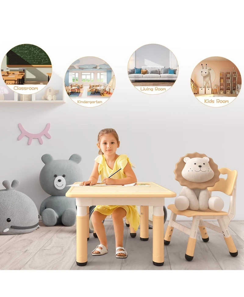 gaomon Kids 3-Piece Adjustable Height Plastic Table and Chair Set Graffiti Desktop Multi-Activity Study Table