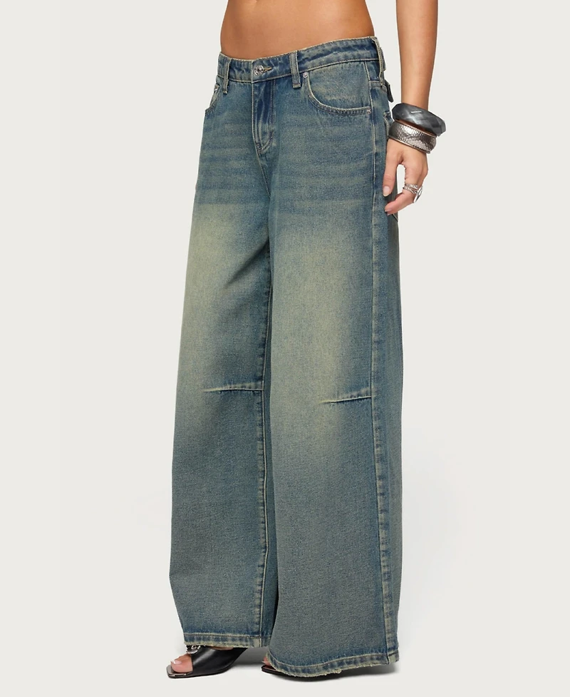 Edikted Women's Adjustable Button Low Rise Baggy Jeans