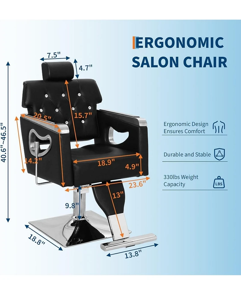 gaomon Reclining Salon Chair for Hair Stylists, Hydraulic Barber Chair with Pu Leather, High-Density Sponge Cushion, Adjustable Height, 360degree(s)