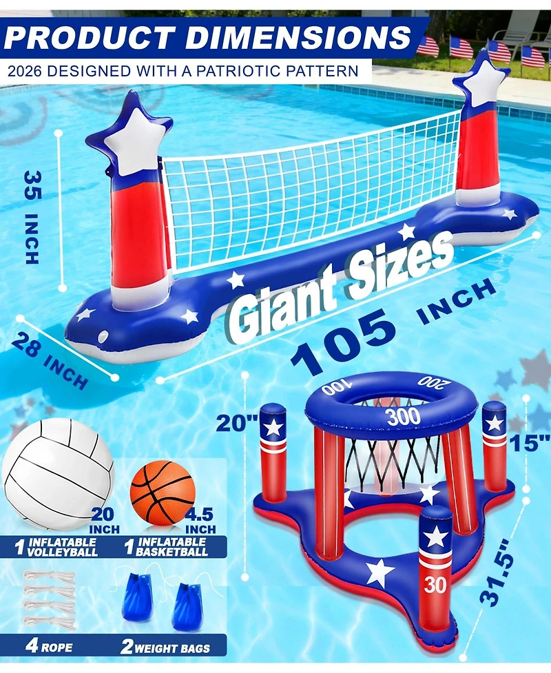 Gnuadz Pool Games Set Volleyball Basketball Ring Toss Inflatable Water Sports