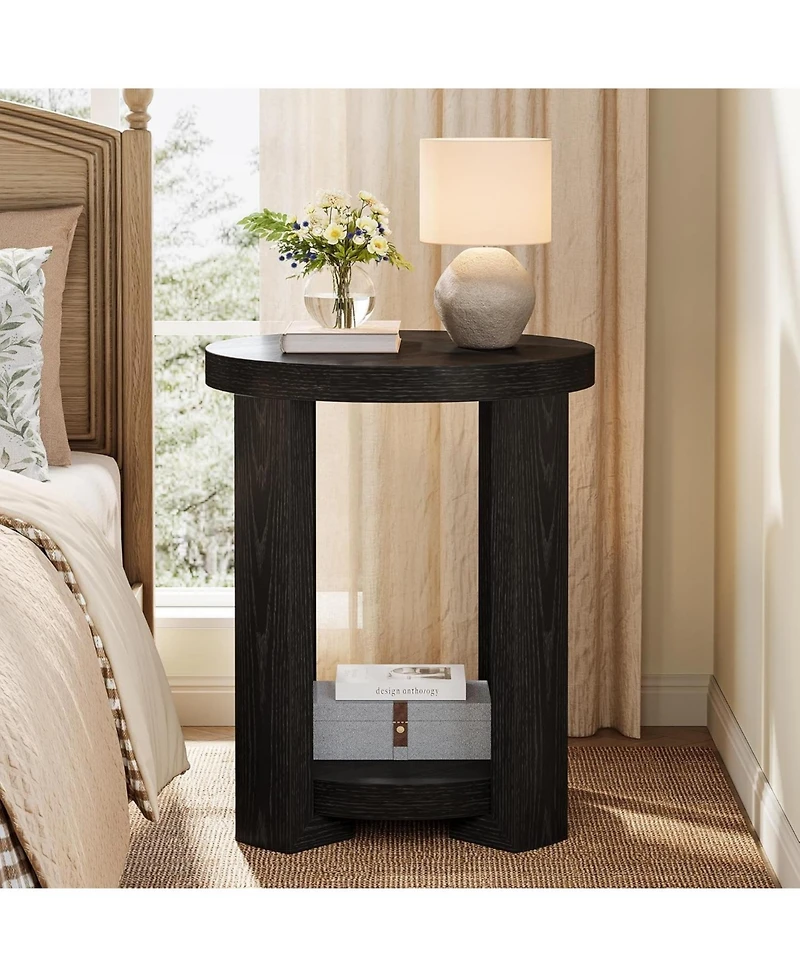 Tribesigns Side Table, 2-Tier Round End Table, Small Bedside Accent Furniture for Living Room