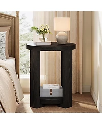Tribesigns Side Table, 2-Tier Round End Table, Small Bedside Accent Furniture for Living Room