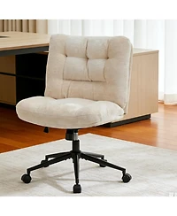 homfan Wide Armless Chenille Desk Chair with Dual Cushion, 360 Degrees Swivel, Height Adjustable, for Home Office and Vanity