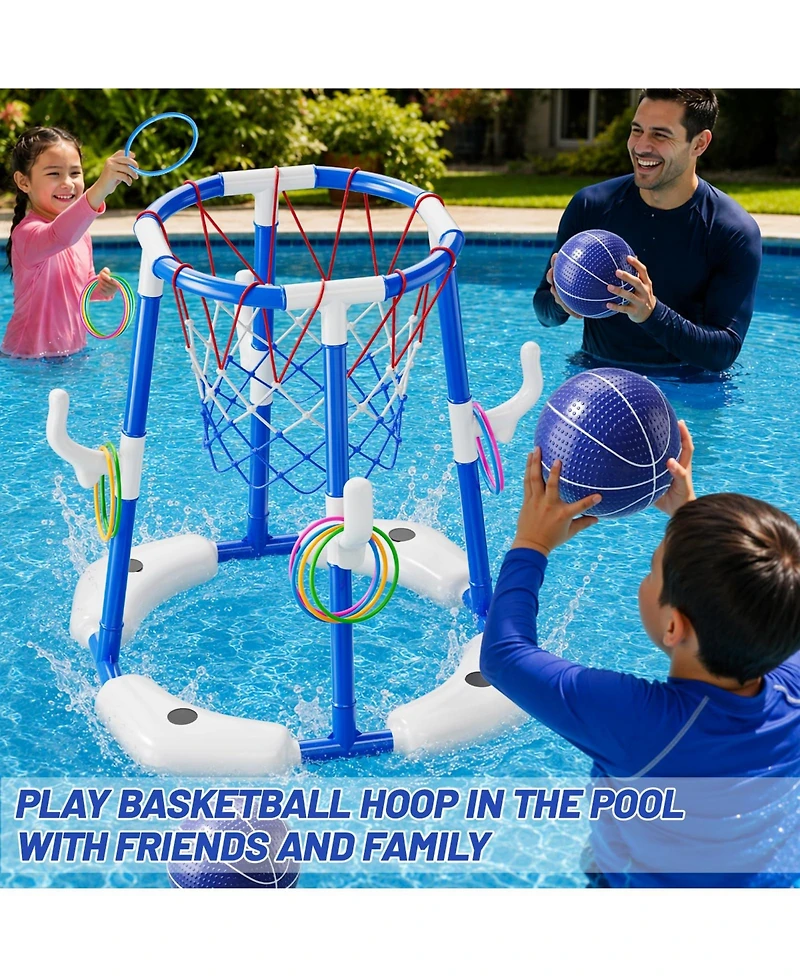 Gnuadz 2-in-1 Pool Basketball Hoop Floating Ring Game With Balls Pump Outdoor Water Play Summer