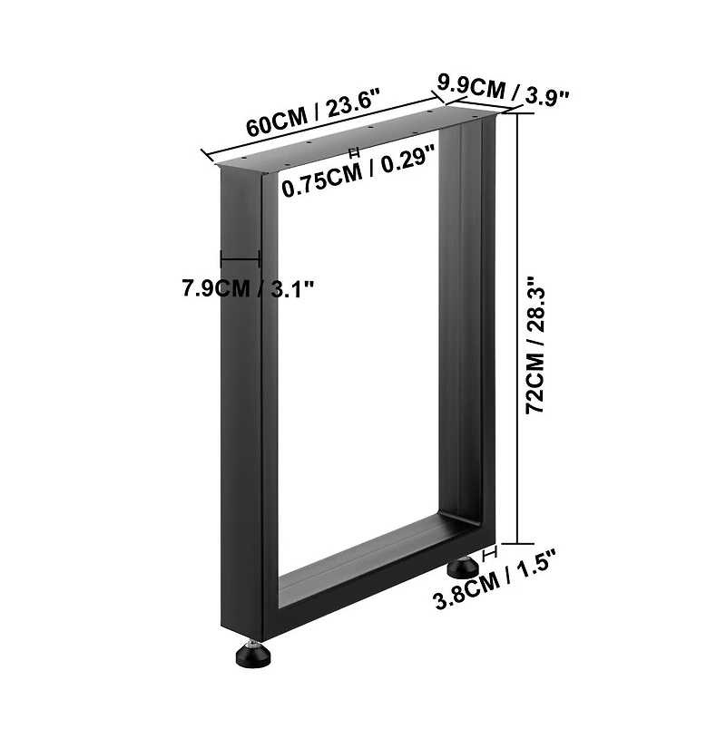 Sugift Heavy Duty Metal Dining Table Legs Set of 2, 28 x 24 in Box Section Square Frame