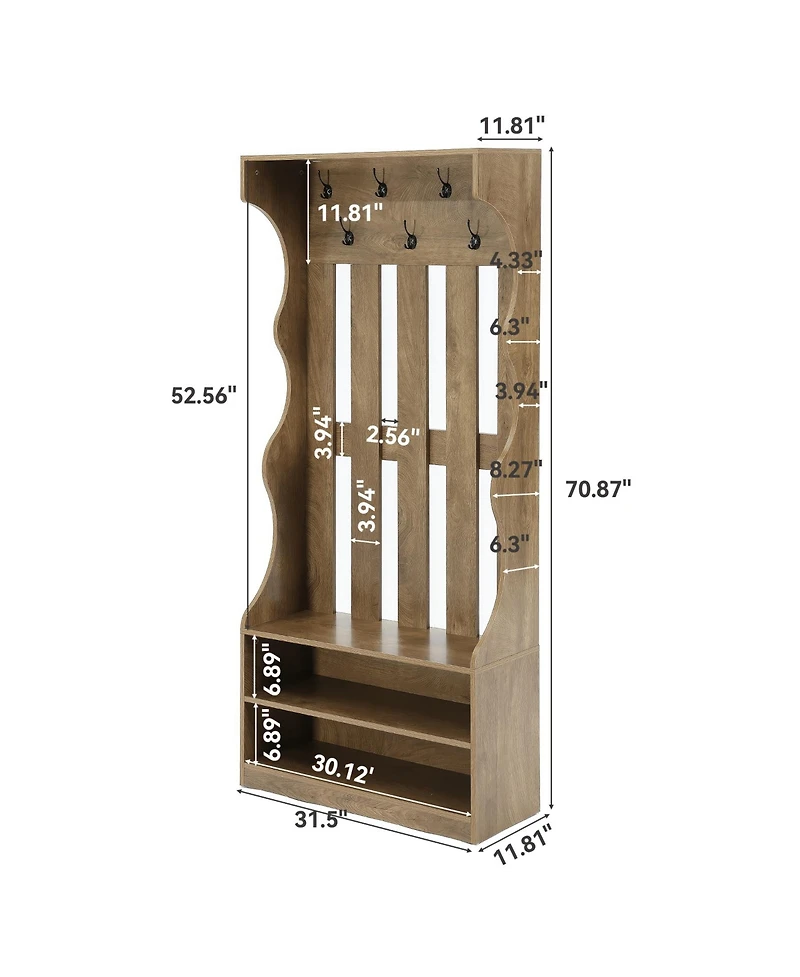 Tribesigns 3-In-1 Coat Rack with Shoe Bench, 70.9" Tall Hall Tree with 7 Hooks, Farmhouse Entryway Coat Rack with 2 Tier Shoe Storage