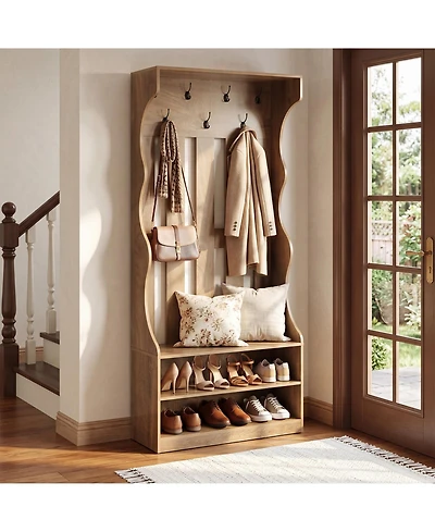 Tribesigns 3-In-1 Coat Rack with Shoe Bench, 70.9" Tall Hall Tree with 7 Hooks, Farmhouse Entryway Coat Rack with 2 Tier Shoe Storage