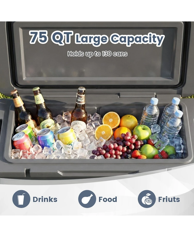 Sugift 75 Quart Portable Hard Cooler with 6-Day Ice Retention All-Terrain Wheels