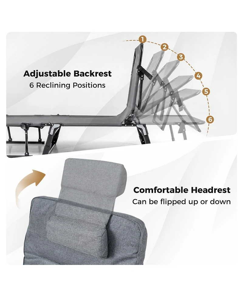 Sugift Folding Camping Cot 3 in 1 Convertible Sofa Chaise Lounge Sleeper with Mattress