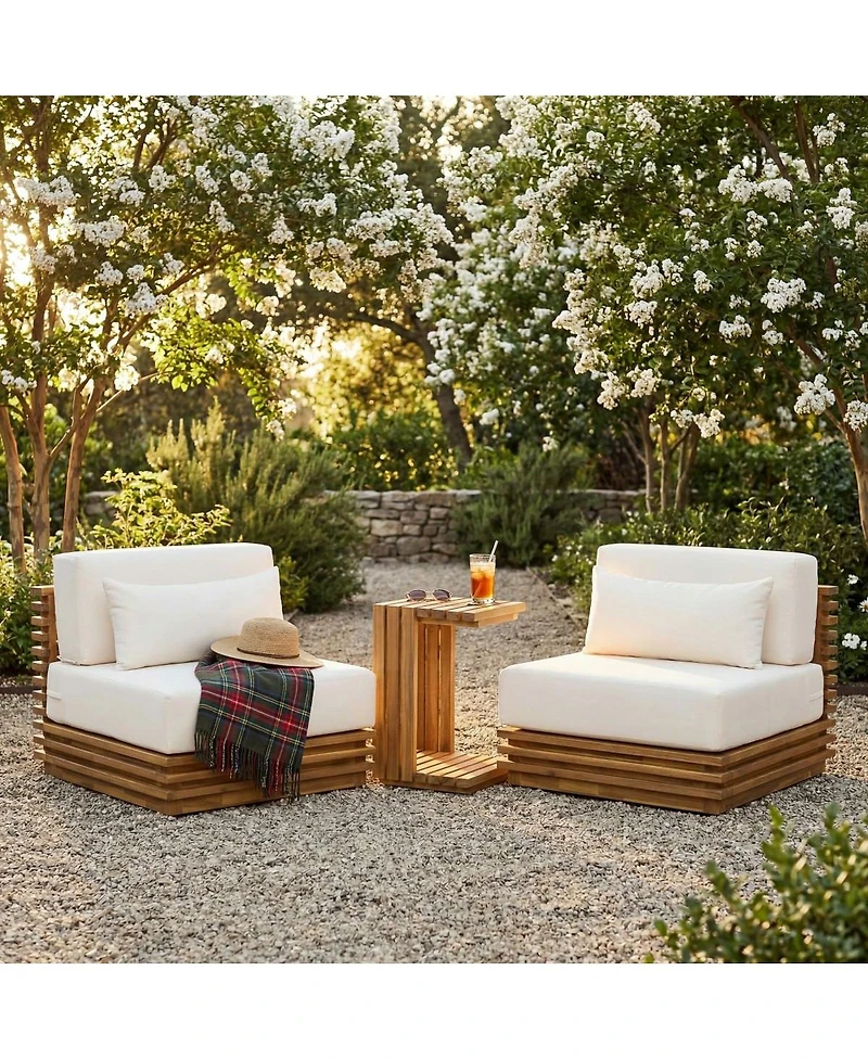 Asagikoiai 3 Piece Patio Conversation Set Low Profile Acacia Wood Club Chairs and Side Table