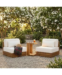 Asagikoiai 3 Piece Patio Conversation Set Low Profile Acacia Wood Club Chairs and Side Table