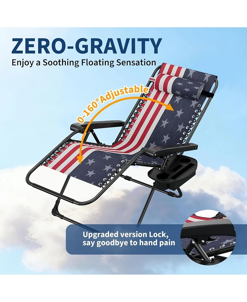 gaomon Set of 2 Folding Portable Patio Lounge Chair, Camping Chair for Deck, Beach, Yard, Garden