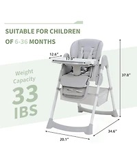 homfan Foldable Baby High Chair with Adjustable Backrest, Footrest, Tray, and 5-Point Harness