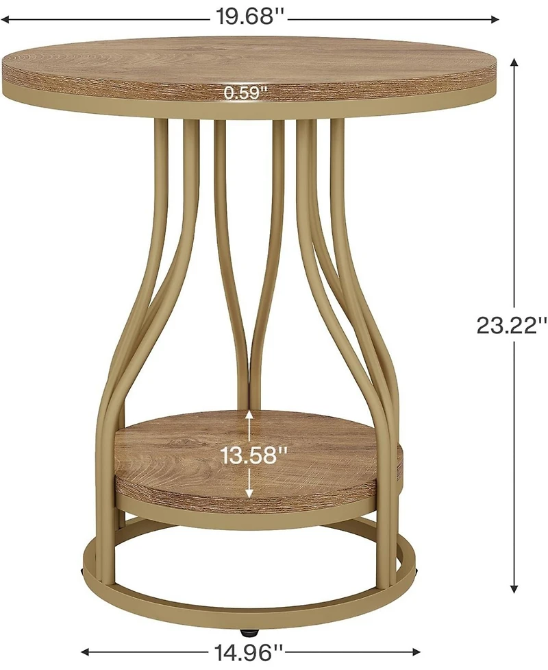 Tribesigns Round Side End Table: 2-tier modern bedside table with metal frame, Small nightstand with storage for couch side, living room