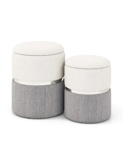 sumyeg Velvet and Linen Fabric Storage Ottoman Set of 2 for Living Room or Bedroom