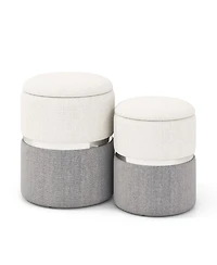 sumyeg Velvet and Linen Fabric Storage Ottoman Set of 2 for Living Room or Bedroom