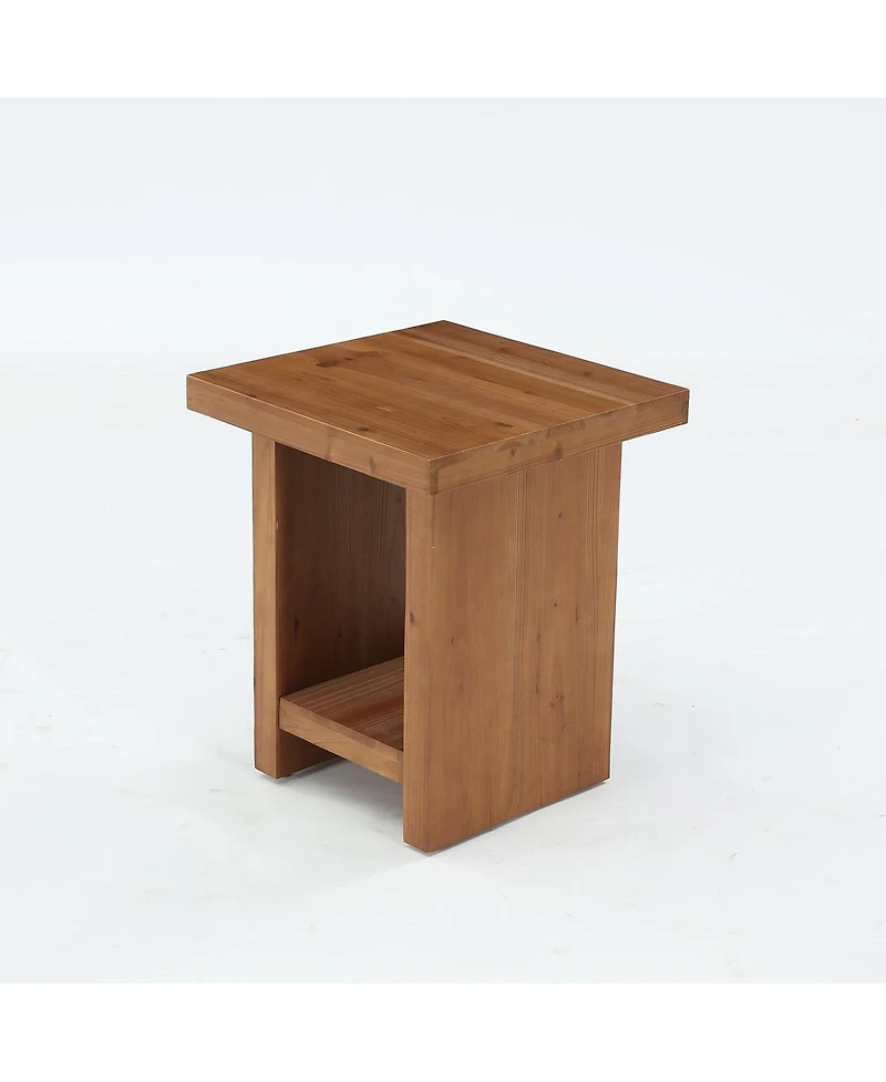 Tribesign Square Solid Wood End Table, 2-tier Rustic Farmhouse Side Table With Open Storage, Nightstand For Small Spaces, Living Room