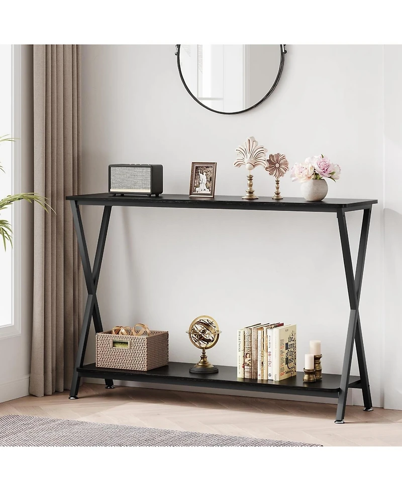 homfan 41" Narrow 2-Tier Console Table with Storage Shelf, Behind Couch Entryway Table, Steel Frame