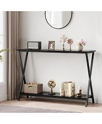 homfan 41" Narrow 2-Tier Console Table with Storage Shelf, Behind Couch Entryway Table, Steel Frame