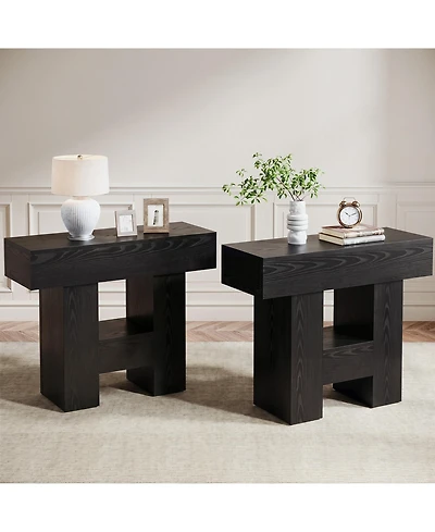 Tribesigns Farmhous End Table Set of 2, 2-Tier Narrow Side Table with Storage Shelf for Living Room, Rustic Wooden Sofa Side Tables and Nightstand