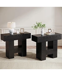 Tribesigns Farmhous End Table Set of 2, 2-Tier Narrow Side Table with Storage Shelf for Living Room, Rustic Wooden Sofa Side Tables and Nightstand