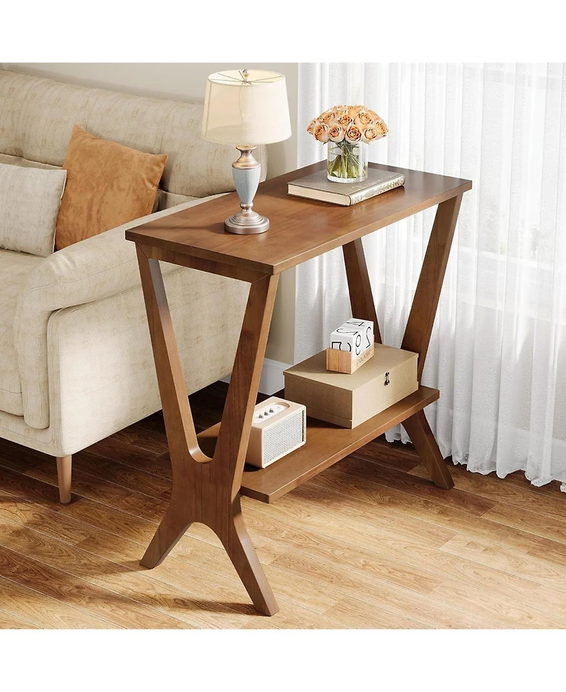 Slickblue 2-Tier Wooden Sofa Side Table for Living Room