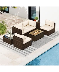Sugift 7-Piece Outdoor Sectional Set with 40000 Btu Fire Pit Table