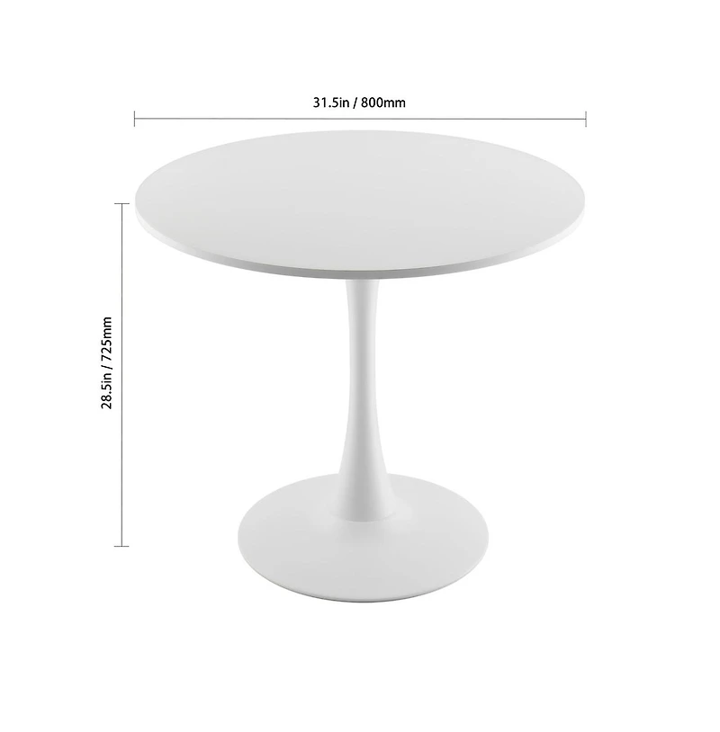 Sugift 31.5 in Round Dining Table, Modern Mdf Tulip Pedestal Kitchen Table for 2-4 People with Iron Base