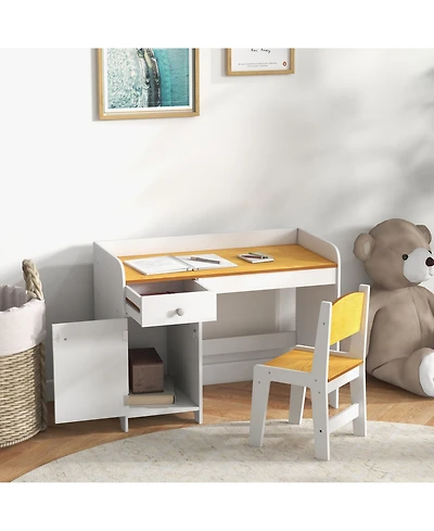 Clihome Kids Desk and Chair Set with Storage Drawer, Mdf Study Table Space-Saving Kids Furniture