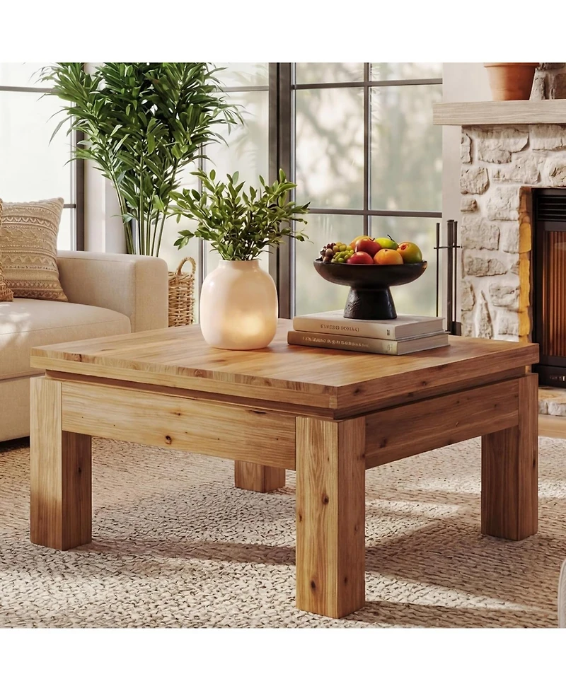 Tribesigns Farmhouse Coffee Table, 31.5" Solid Wood Square Coffee Table for Living Room, Apartment, Small Spaces