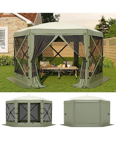 homfan 13 ft 6-Sided Pop-Up Gazebo, Outdoor Canopy with Mosquito Netting and Removable Wind Cloths