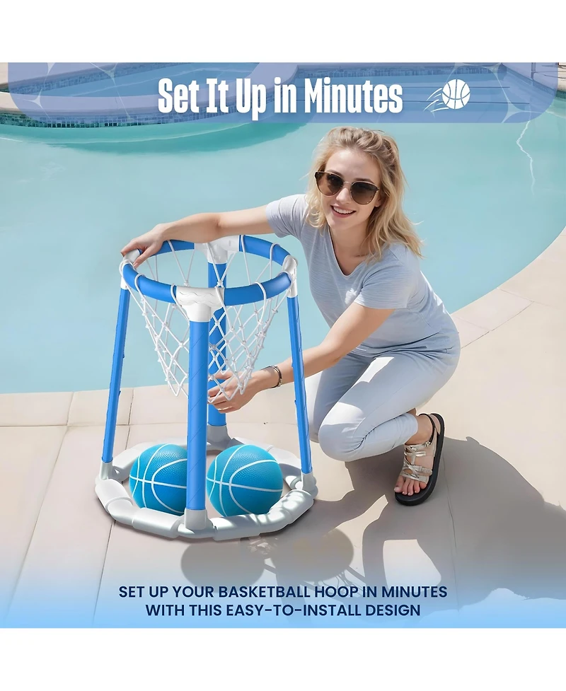 Gnuadz Pool Basketball Hoop Floating Game 2 Balls Indoor Outdoor